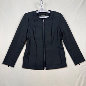 Lafayette 148 NEW YORK Black White Pin Dot Zip Front Blazer Jacket Womens Size 8